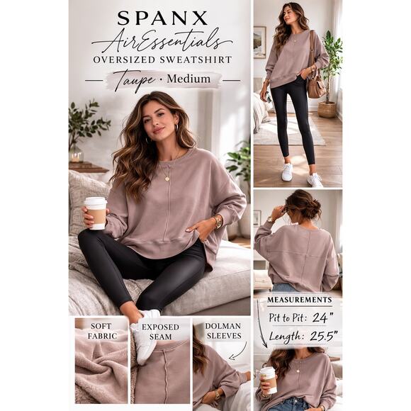SPANX AirEssentials Taupe Oversized Sweatshirt Medium Soft Pullover Dolman - Picture 7 of 7
